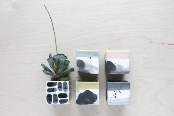 Small Square Brick Planter in White