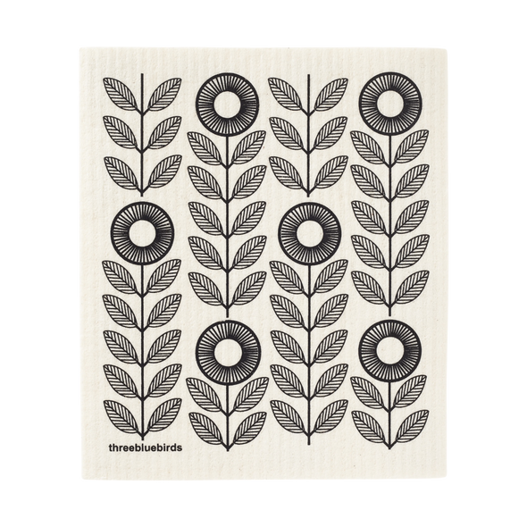 Black Sunflowers Swedish Dishcloth