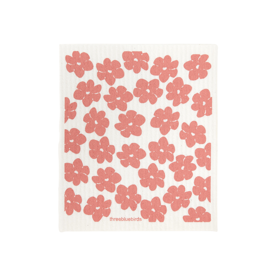 Coral Poppies Swedish Dishcloth