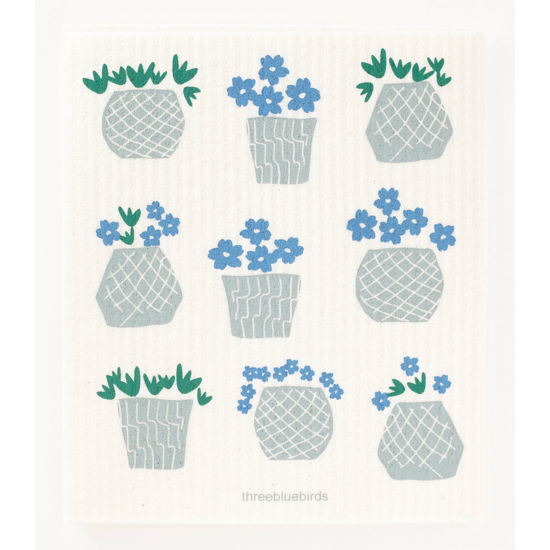 Flower Pots on White Swedish Dishcloth