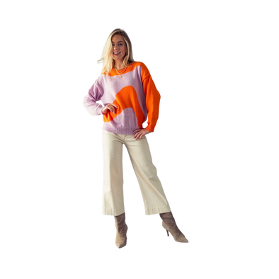 Two Tone Marble Crew Neck Cozy Knit Sweater
