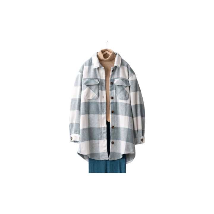 Oversized Gingham Curved Hemline Shacket