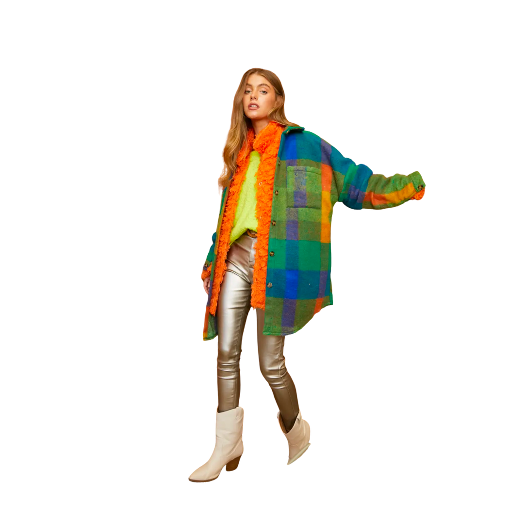 Multi Plaid Fuzzy Jacket