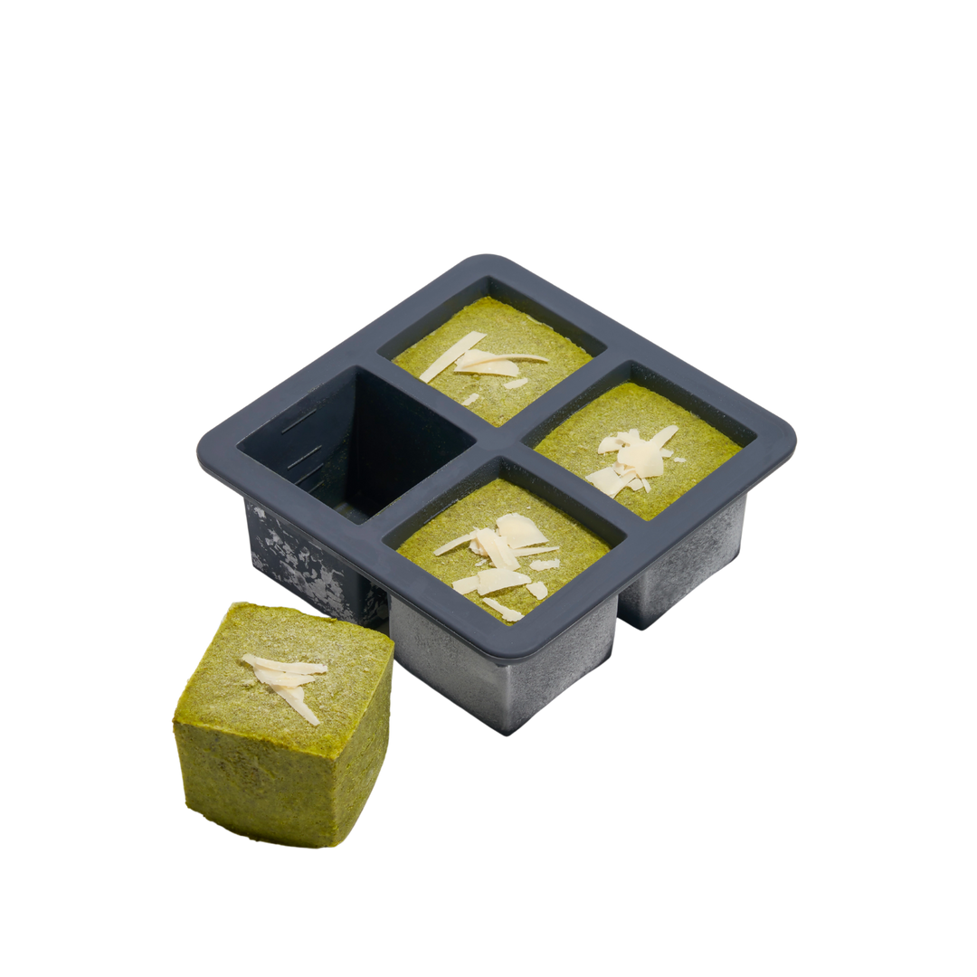 Cup Cube Silicone Food Storage Meal Prep, 4 Cube Tray Charcoal