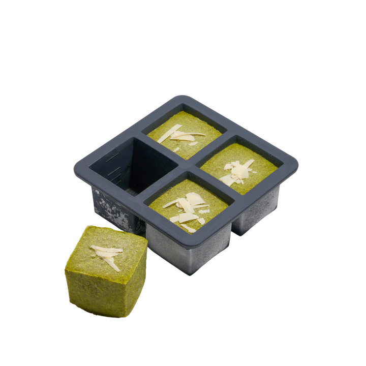Cup Cube Silicone Food Storage Meal Prep, 4 Cube Tray Charcoal